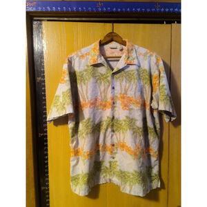L.L. Bean Hawaiian Button Up Shirt SZ Mens Tall XLT Cotton Palm Trees Flowers